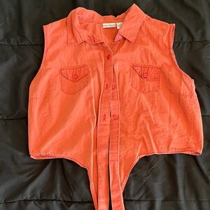Newport News Orange Sleeveless Button Down Shirt